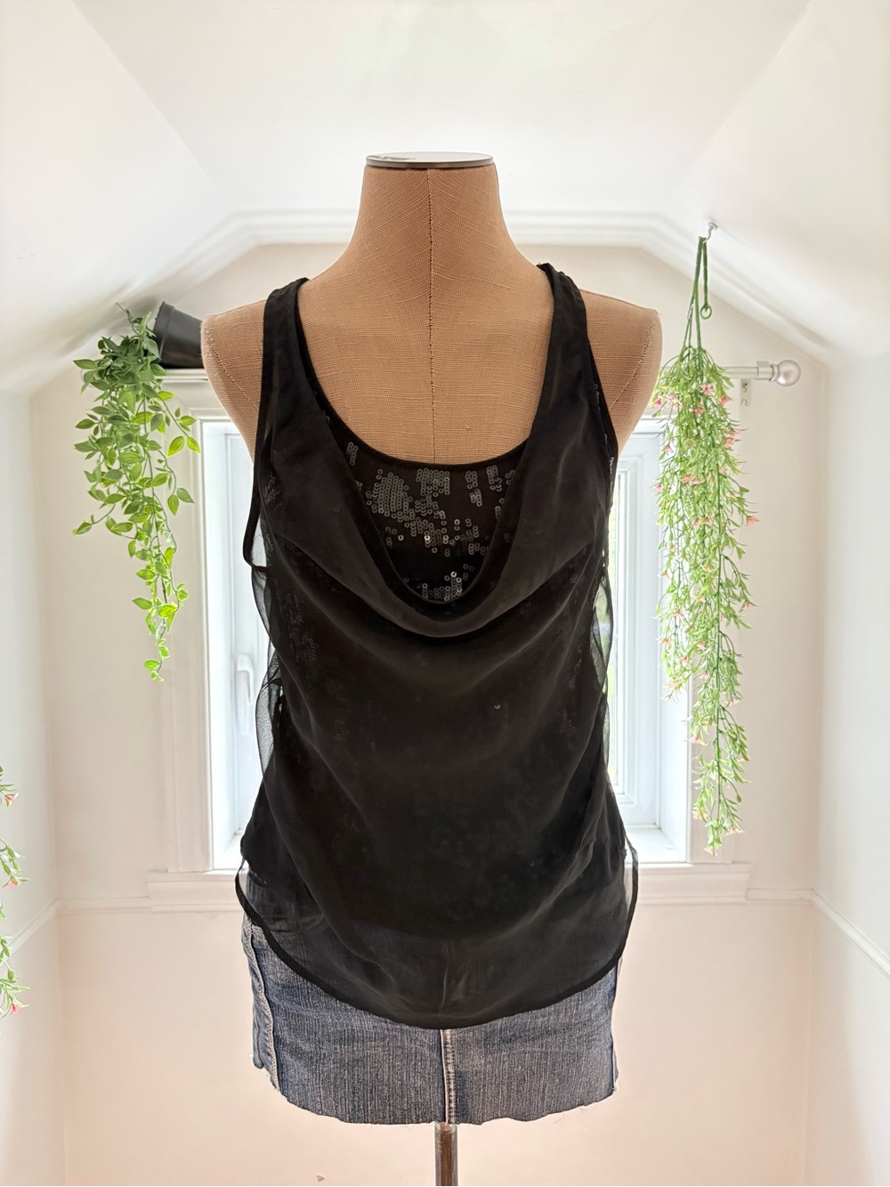 Guess Black Cowl Neck Sequin Layered Camisole